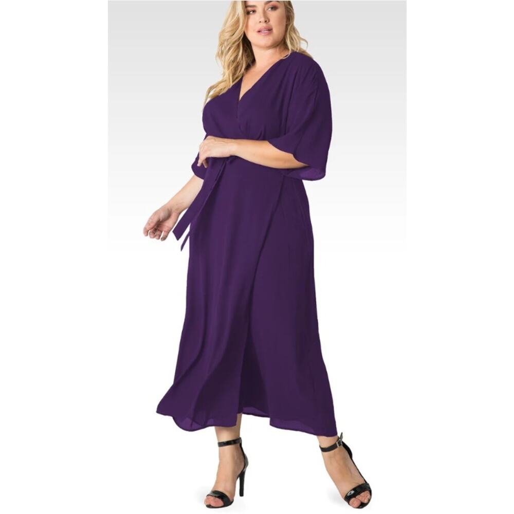 Standards & Practices Olivia Kimono Wrap Dress Purple, Sz 1X
